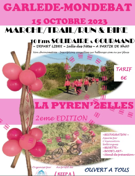Vertego et octobre Rose: Affiche de la marche Pyren'2Elles le 15 octobre 2023 à Garlède